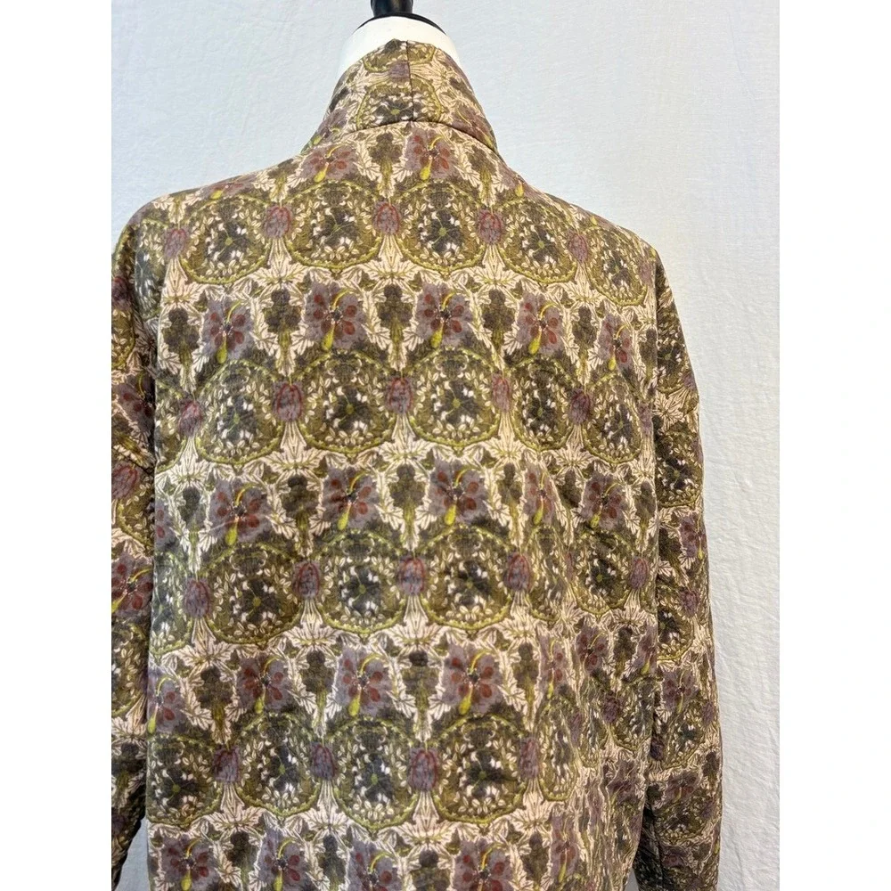 Lili & Lola Women Green‎ Floral Quilted Kimono Jacket Size M Cotton Open Front